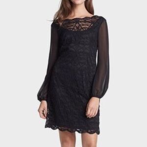 EUC Adrianna Papell Black Lace Cocktail Dress (LBD) Balloon Sleeve, Size 8